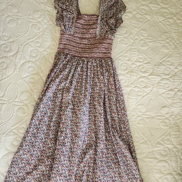 Ruffle Shoulder Floral Cotton Dress, midi - Picture 3 of 4